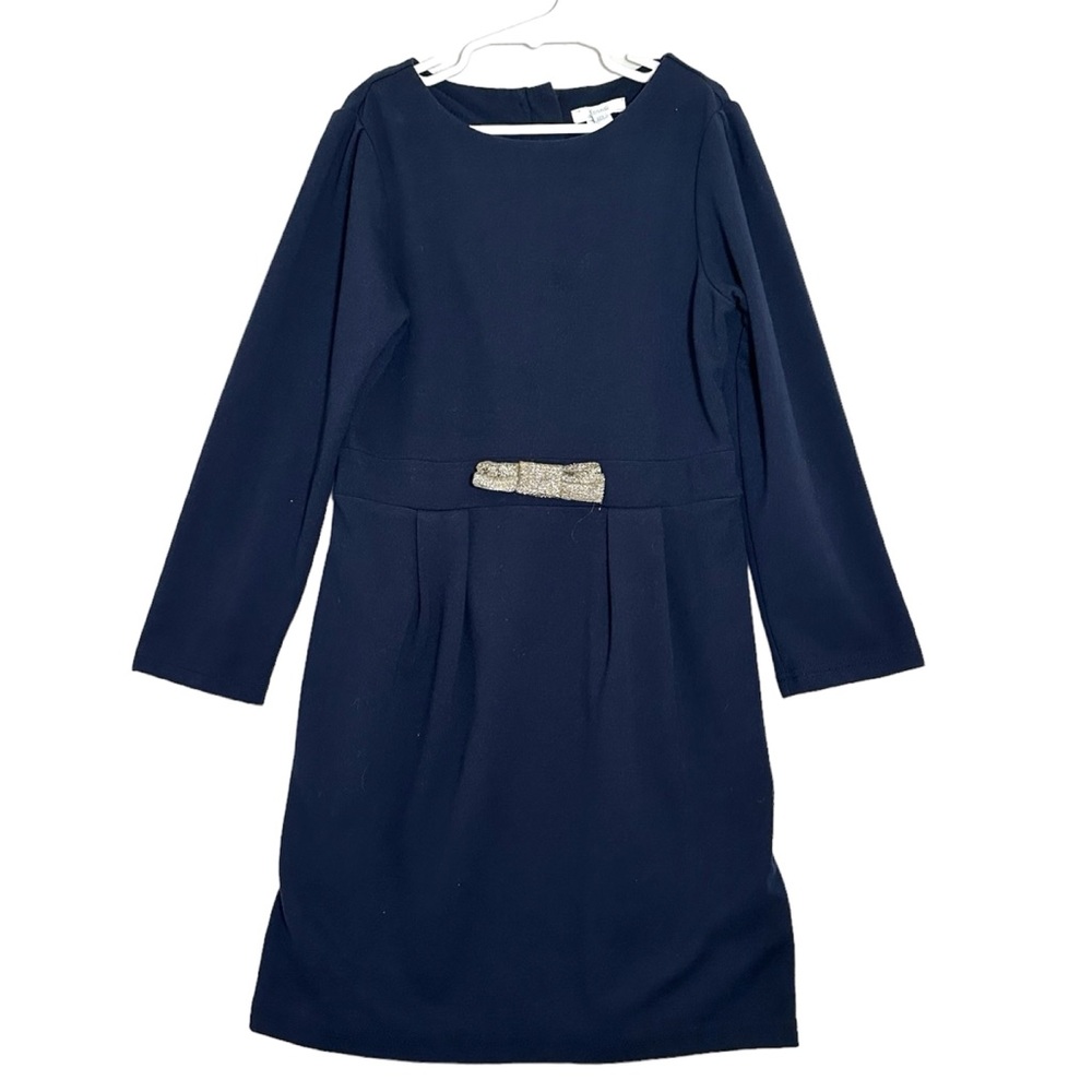 Jacadi Paris Girl’s Dress Navy Blue Bow Long Sleeve Size 12